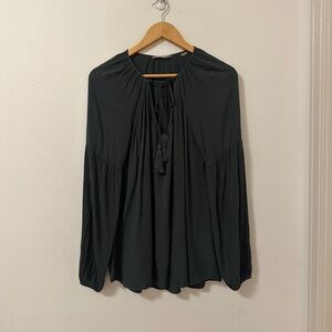 Tart Dark Green Puff Sleeve Peasant Blouse | Size Small
